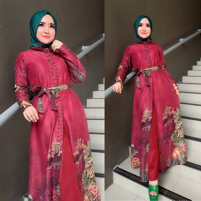 Gamis suede FLower import cina original shellasaukia