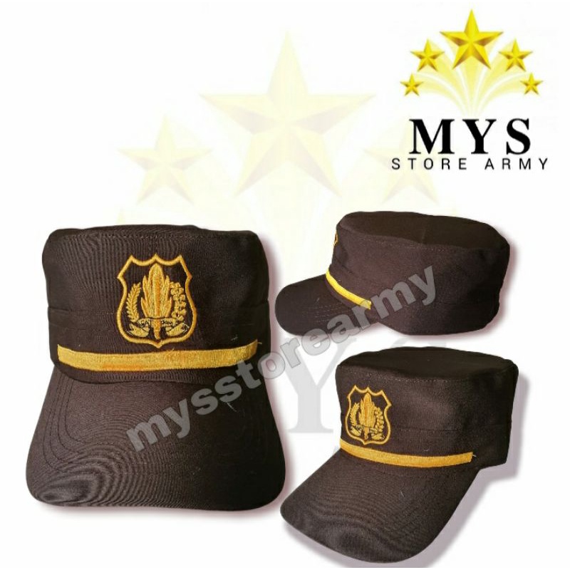 Topi Komando Security Coklat Terbaru / Topi Pet Satpam Coklat Lis Kuning