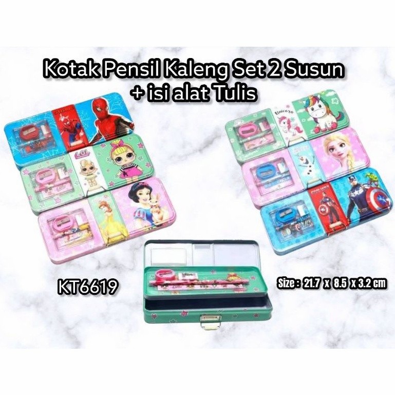 

Kotak Pensil Kaleng set Lengkap isi Alat tulis karakter Kartun