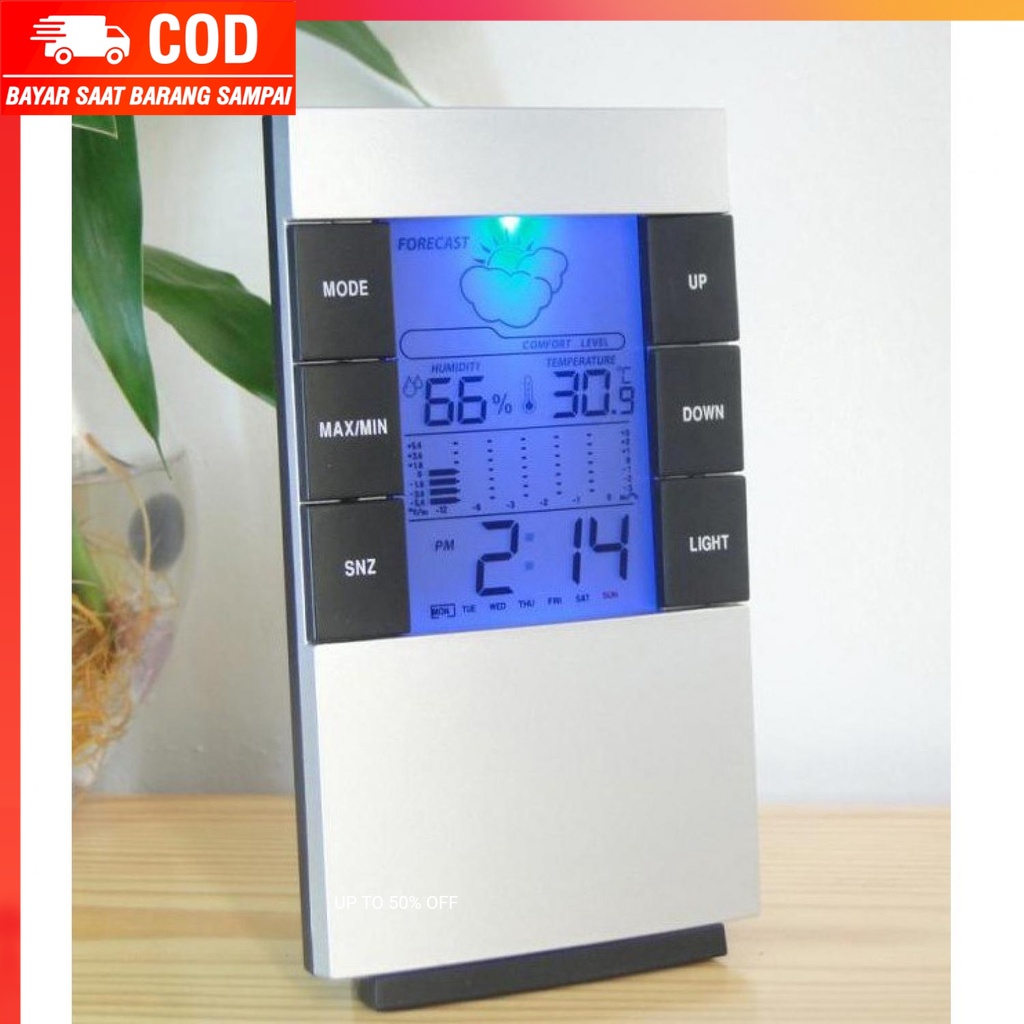 (100% BARANG ORI) Weather Station Humidity Temperature Alarm Clock Jam Alarm - 3210