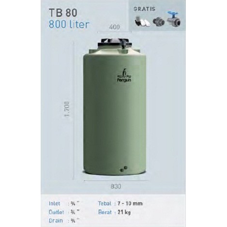 Tangki / Tandon / Toren Air merk Penguin tipe TB 80 (800L)