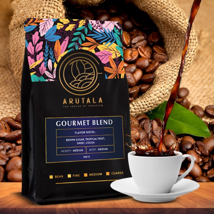 

Kopi-Biji- Arutala Gourmet Blend Kopi - For Manual Brewed Coffee - 500 Gram - Giling Sedang -Biji-