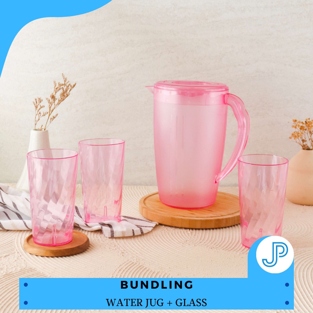 Teko Air Set Lengkap Dengan Gelas 3in1/Teko Air + Gelas Set Plastik Bening Kristal/Water Jug Complet