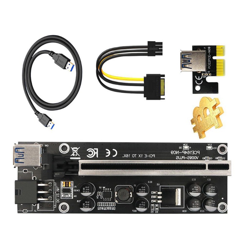 Btsg 6pin Card 15pin PCIE 1X 4X 8X 16x EPCI-E Riser Extender Kawat PCIE USB 3.0 PCI E Riser Gold Graphic Card 6pin Port