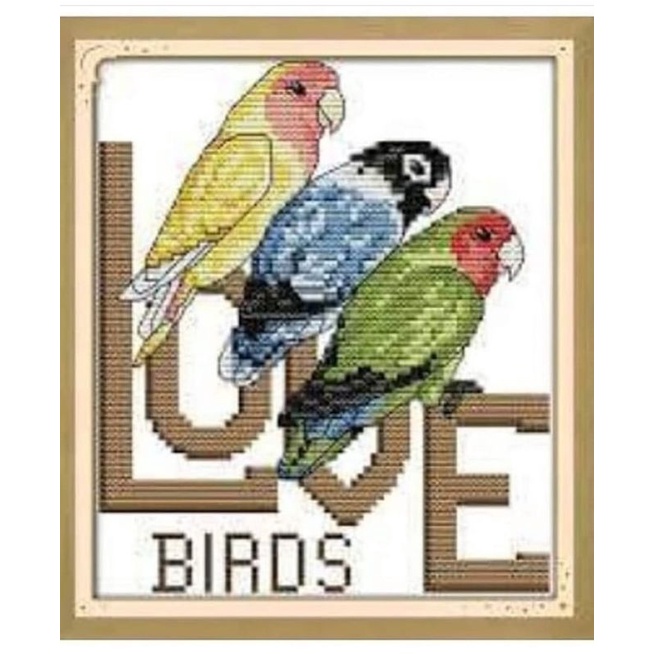 paket kristik burung pola kain 3 birds cross stitch 14ct pemula embroidery craft kerajinan tangan su
