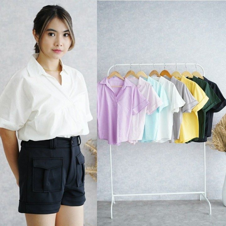 Kemeja Basic Lengan Pendek / Kemeja Polos Wanita / Kemeja Lengan Pendek