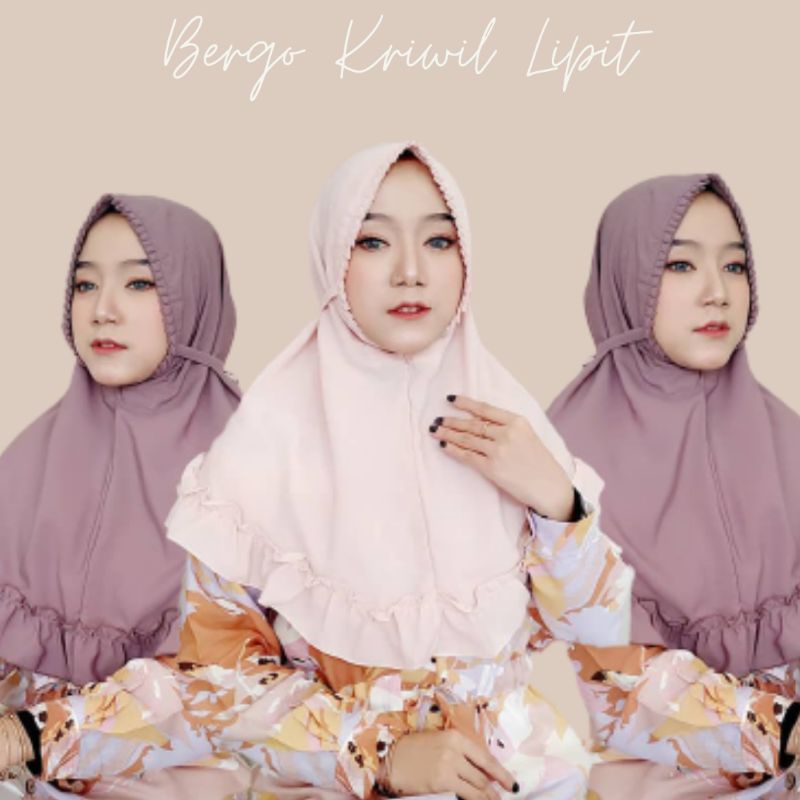 Jilbab Instan Bergo Kriwil Lipit Khimar KCB Remple Hijab Wolfis Lipit Grosir Kerudung