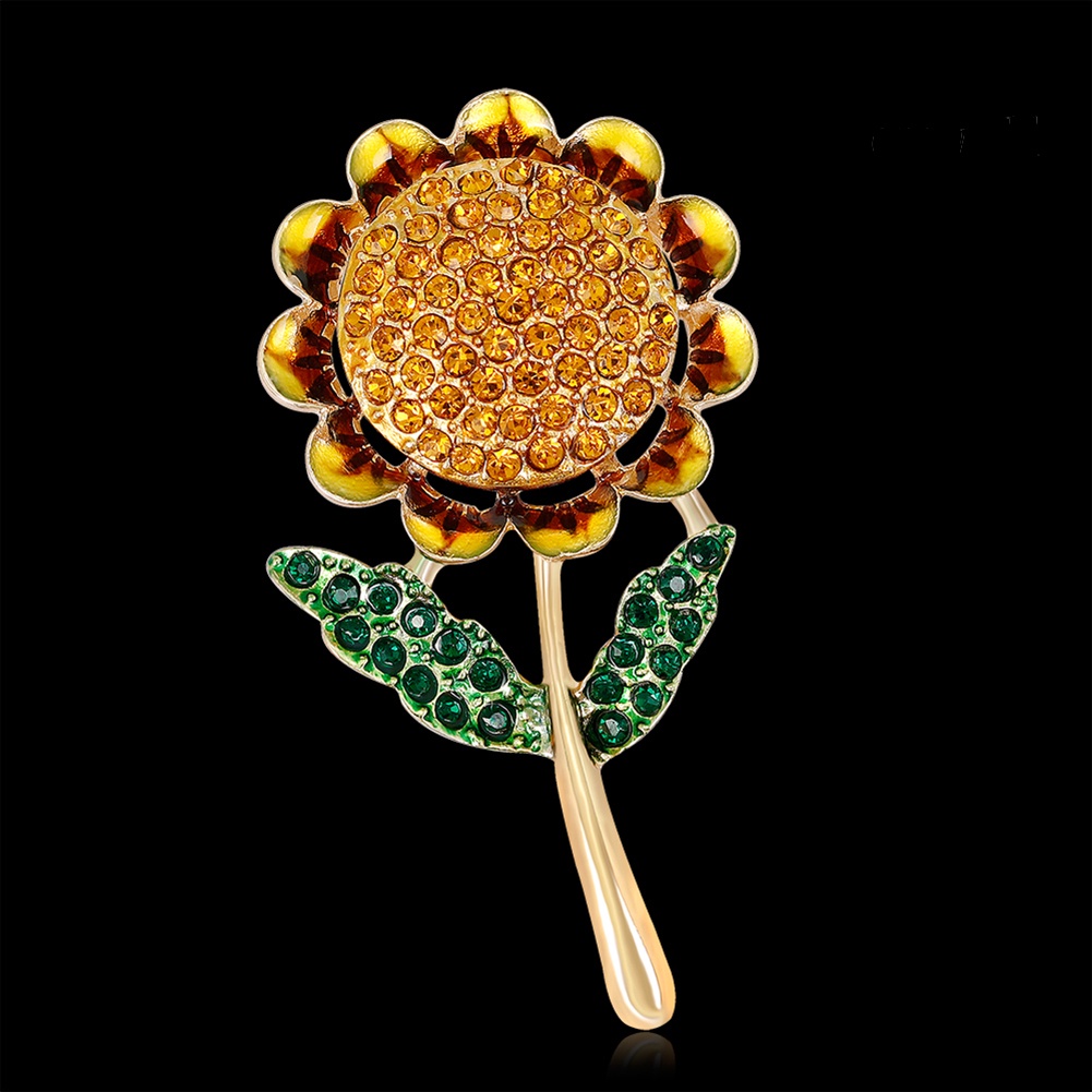 OW@ Fashion Shiny Rhinestone Sunflower Enamel Women Collar Brooch Pin Jewelry Gift