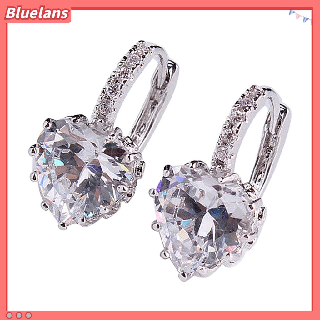 Anting Hoop 18K White Gold Plated Aksen Berlian Imitasi Bentuk Hati Untuk Wanita