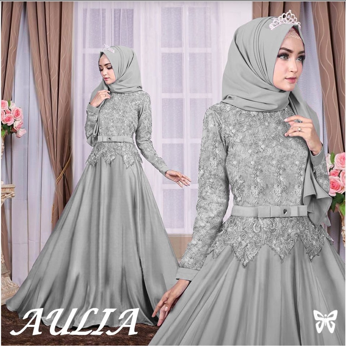 Gamis Brokat Silver Baju Gamis Wanita Terbaru Set Pasmina Shopee Indonesia