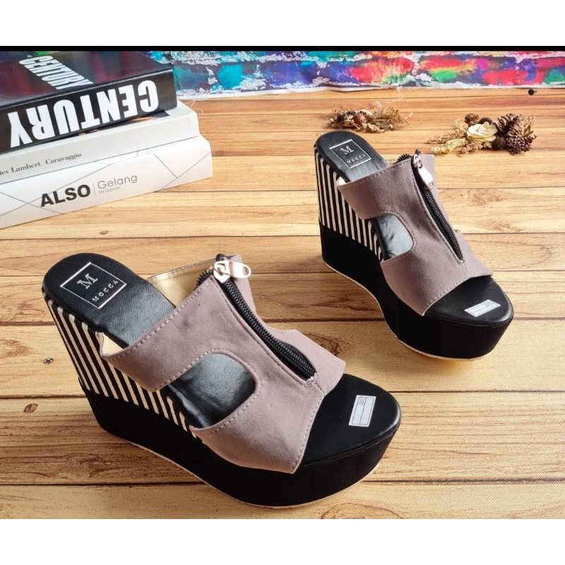 ABBUSHOES Dh 158 sendal wedges sendal sleting 12cm