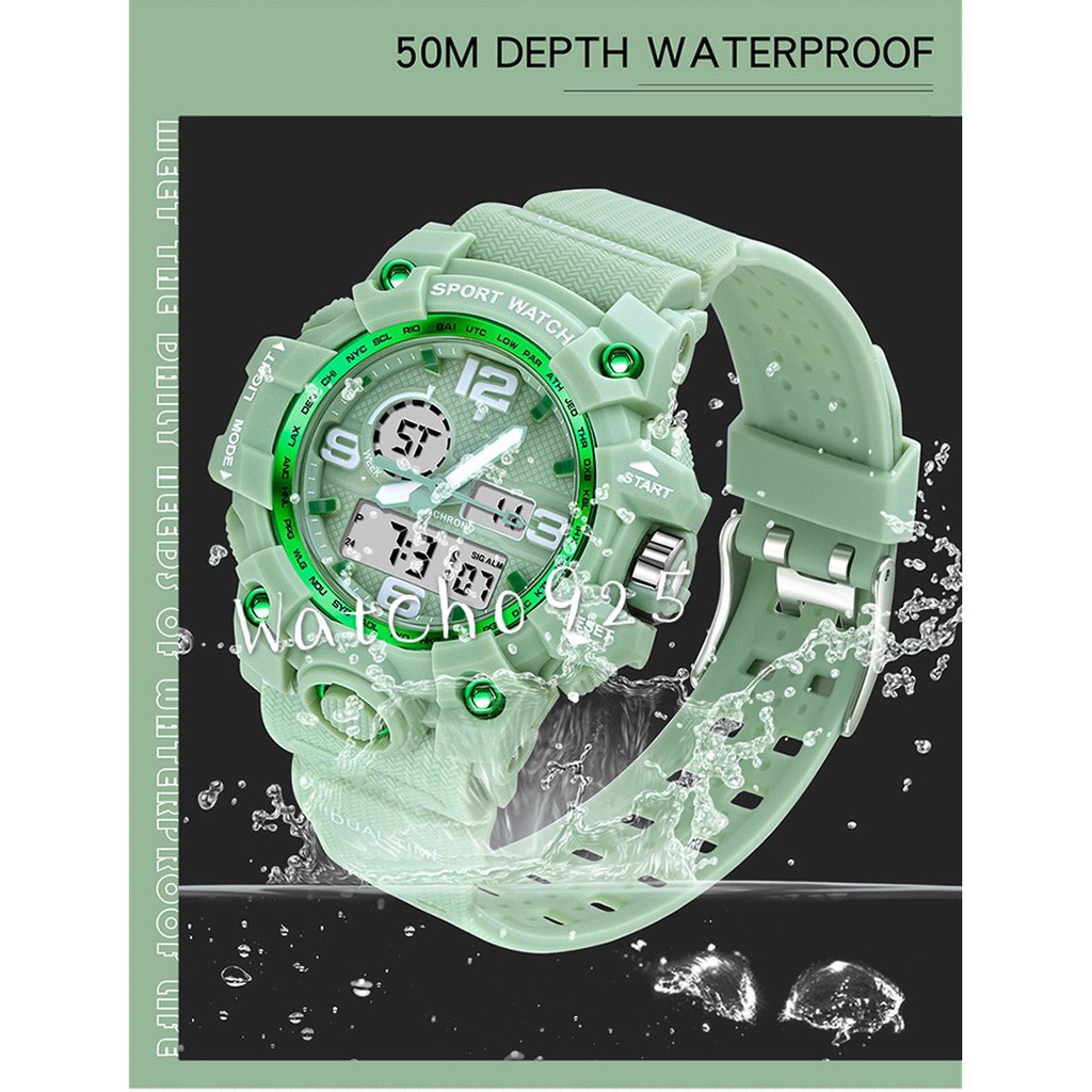 PROMO ANTI AIR RUBBER JAM TANGAN PRIA SPORT FASHION  DUAL-TIME  LIST PUTIH WANITA WATCH FREE G2