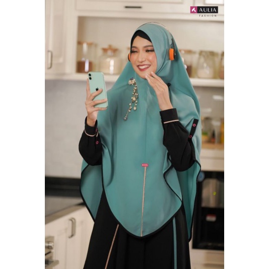 Set Gamis Aulia NEW AZALEA BLACK JUNGLE GREEN
