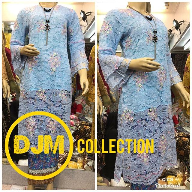 Setelan Kebaya Brukat Tunik Bordir Baby Blue Mix Plisket / Kebaya Modern