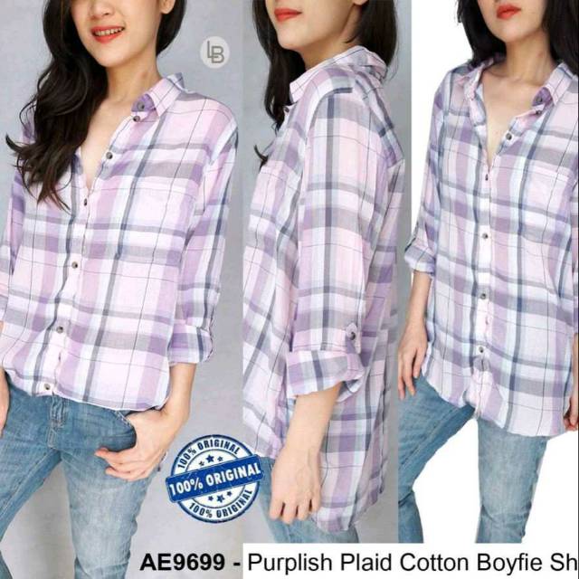 (NEW) Kemeja American Eagle Purple Plaid