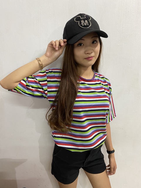 Tshirt Rainbow Candy salur spandex pendek