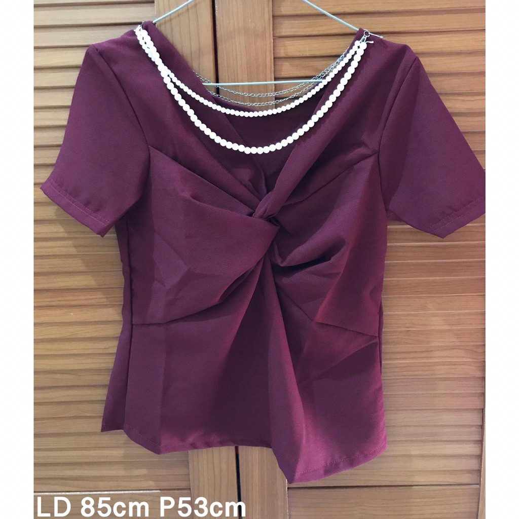 SALE NEW - BL005 Top Import Blouse Dada Kerut Kekinian / Maroon & Navy