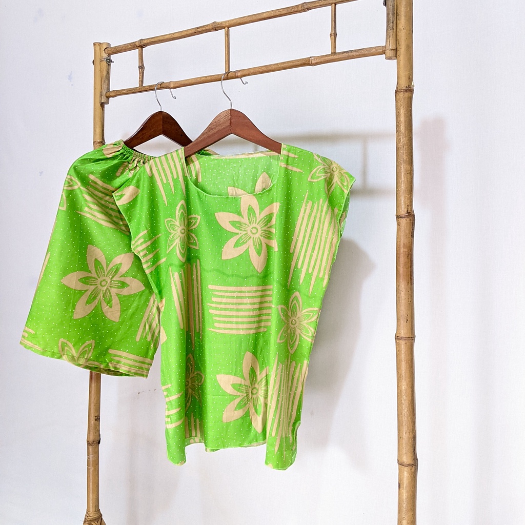 Baju Tidur Tanpa Lengan Piyama Krill Setelan Midi Homewear Homey Dress Baby Doll Dewasa Nyaman Di Rumah Santai WFH Rayon One Set Pajamas-Garis Bunga Hijau