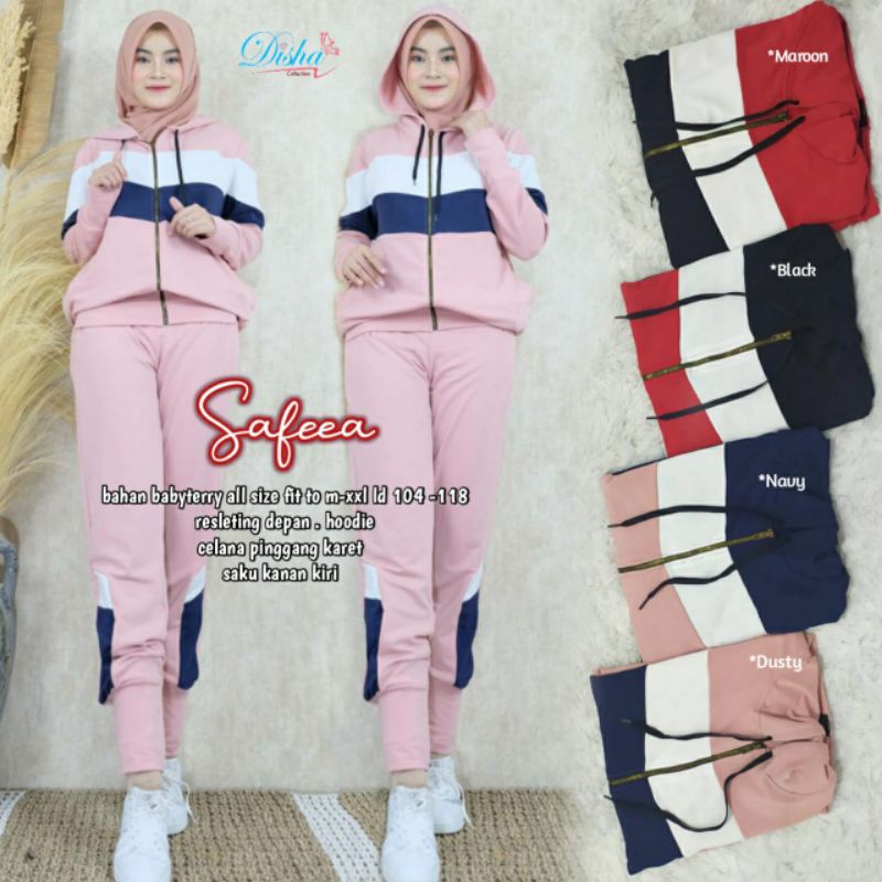 Safeea Set By DISHA • Setelan Olahraga Wanita • Hijab Sport Jilbab Sport Set • Set Olahraga Muslim