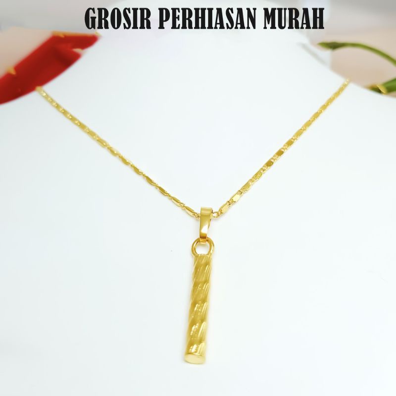 Kalung Titanium 24k Belut Gold Anti Luntur Liontin Bambu Cantik Perhiasan Fashion Wanita