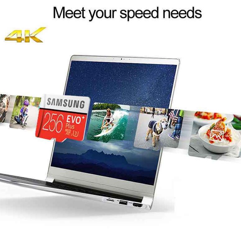 ◙ Ready Samsung EVO Plus U3 Memory Card 256GB C10 TF Card Micro SD 256G + Adapter ☼