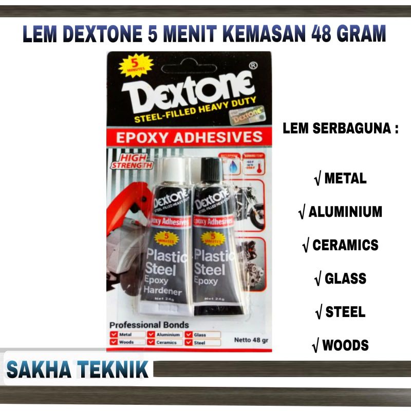 

Dextone Lem Besi Epoxy Plastic Steel 5menit 48 gram - Lem Perekat Besi Baja Kayu Plastik