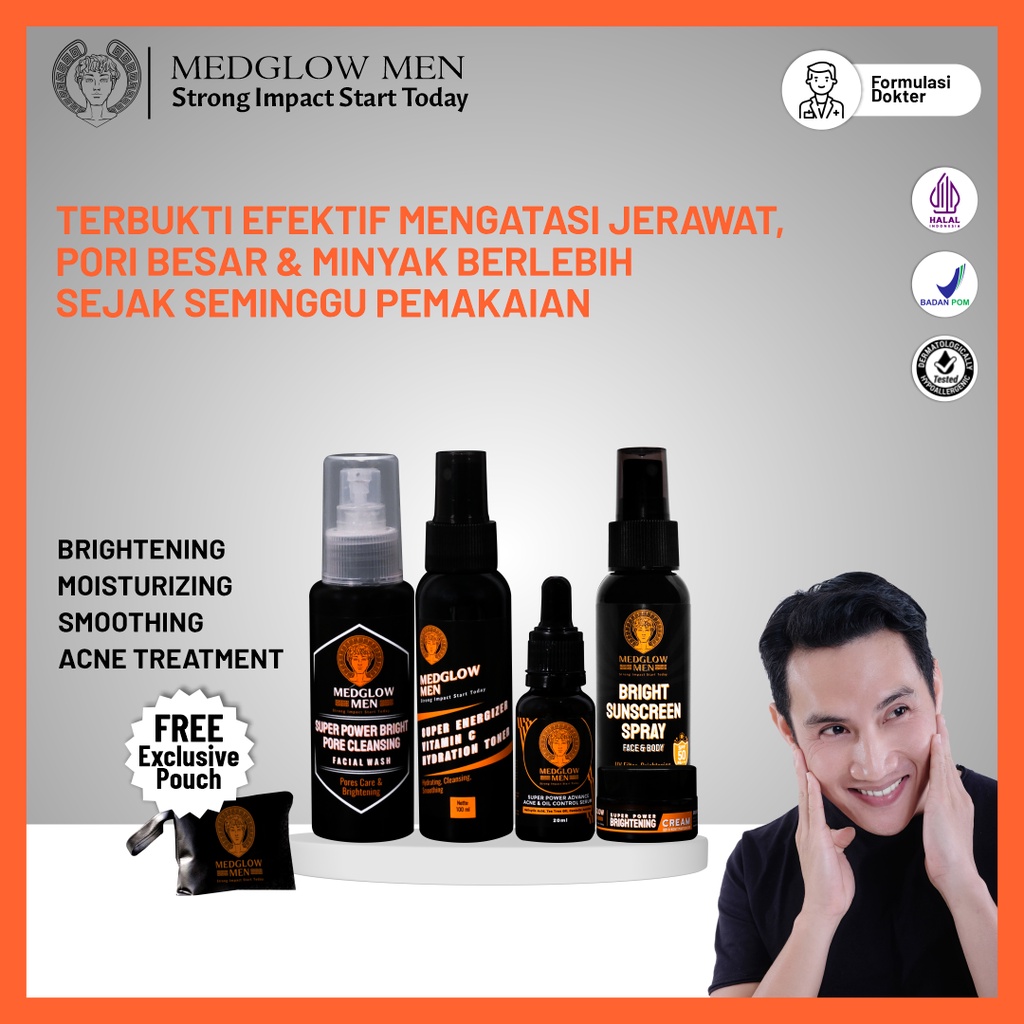 𝐌𝐄𝐃𝐆𝐋𝐎𝐖 𝐌𝐄𝐍 Paket EXCLUSIVE ANTI ACNE BRIGHTENING Skincare Pria Package + Bonus Tas Kulit | BPOM HAL