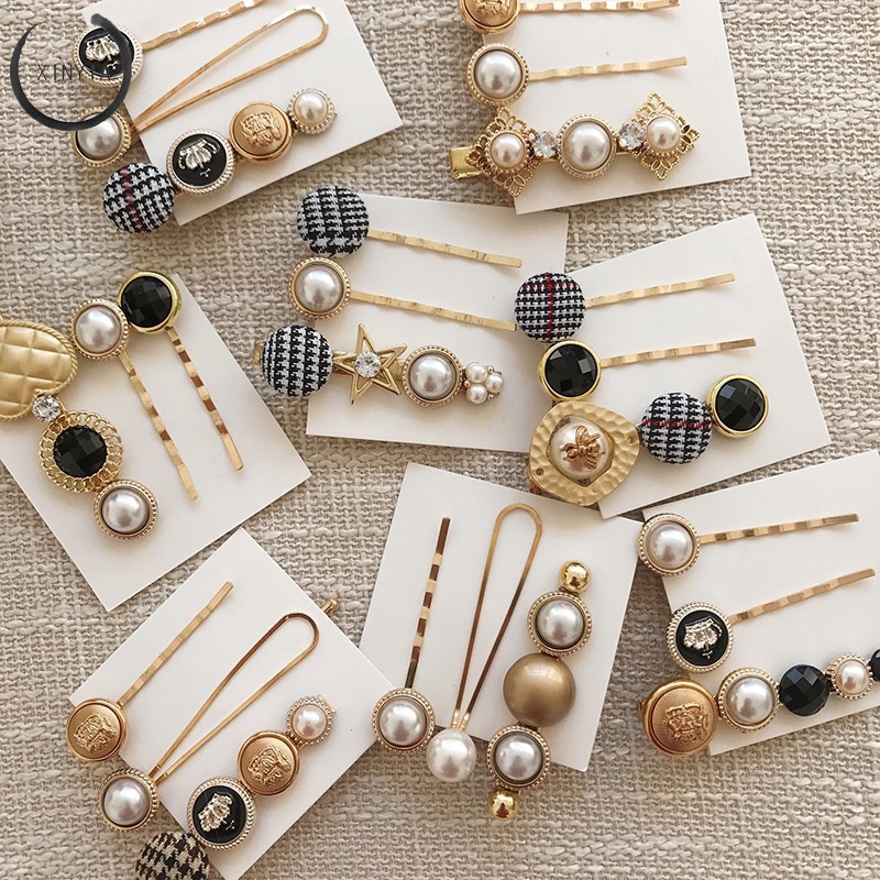 【8 Groups】Korea Ins Wind Pearl Edge Clip Pearl Hairpin Sweet Wind Bangs Clip Set Hairclip