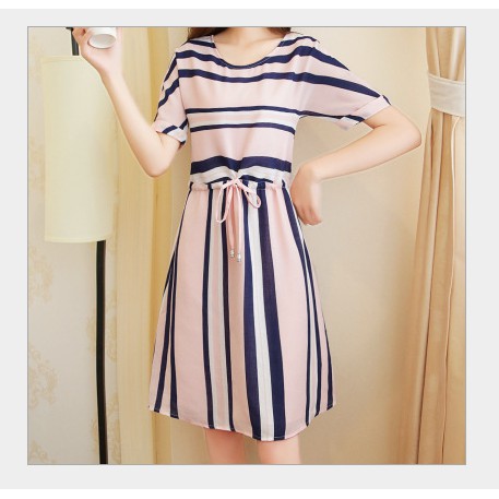 Rok Dress Casual Rok Santai Rok Ukuran Besar Dress Big Size Fashion Rok Garis Tampak Kurus