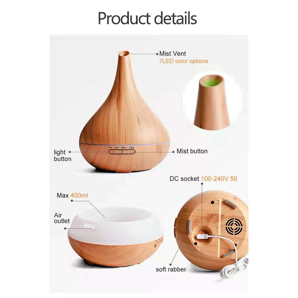 Humidifier H97 Black Wooden Essential Aroma Diffuser 7 LED Color-400ML