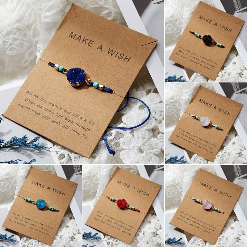 Handmade Gelang Tali Kepang Dengan Charm Batu Alami Tulisan Make A Wish Untuk Wanita