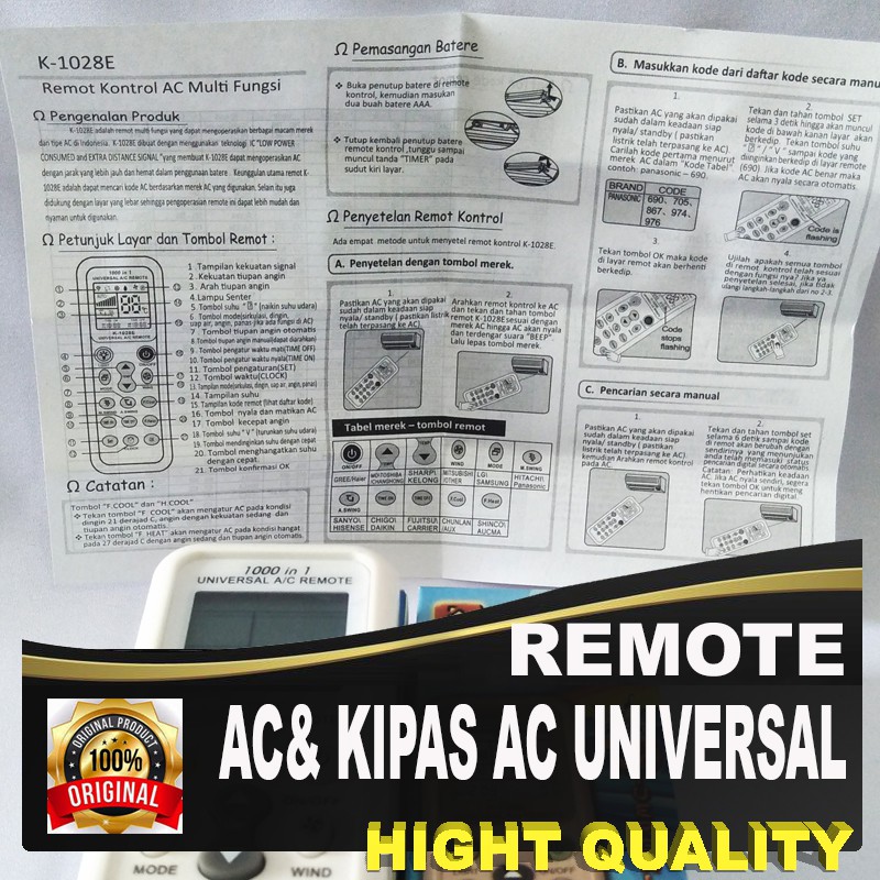 remot /remote ac multi fungsi semua merek ac .chung he k1028e