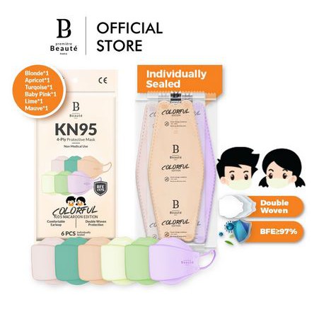 Premiere Beaute disposable masker KN95 EVO ANAK Masker 4ply 6pcs Colorfull