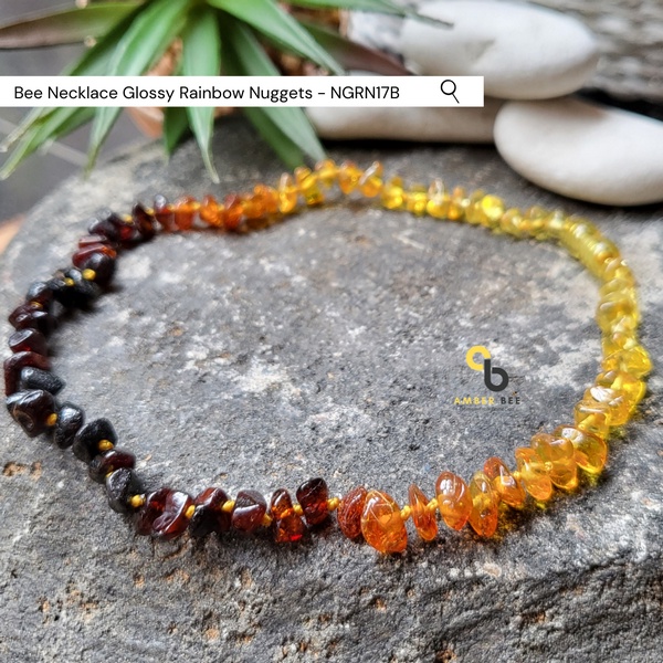 Kalung Amber Anak Premium Glossy Rainbow Nugget By Amber Bee NGRN17B