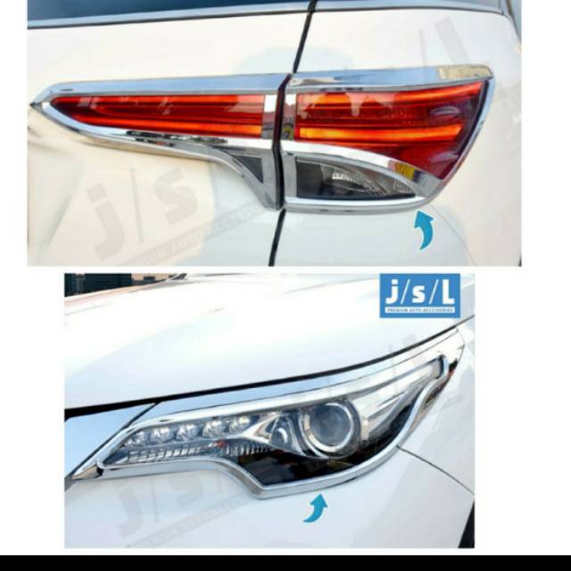 Paket garnish lampu depan dan belakang all new Fortuner 2016 hitam, chrome, carbon jsl