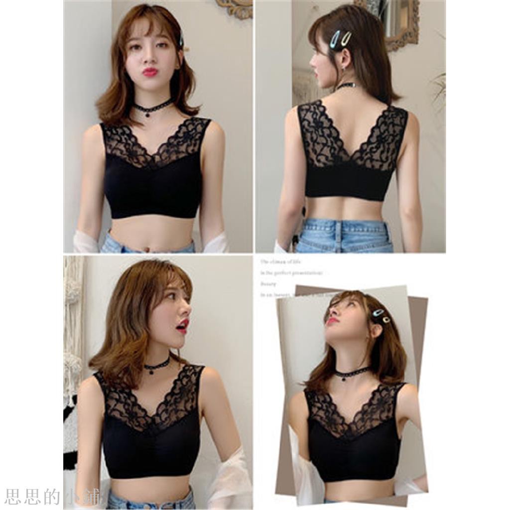 BH Wanita Sports Bra QN08 Seamless Tanpa Kawat Pakaian Dalam BH V neck Hiasan Renda Motif Bunga ACC