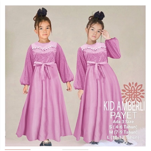 Gamis Terbaru Anak Perempuan Maxi Amberli Kids 4-12 Tahun Moscrepe Mix Brokat Import