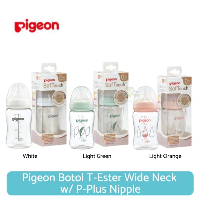 Pigeon Botol T-Ester Wide Neck w/ P-Plus Nipple 200ML - Botol Susu Anak Bayi