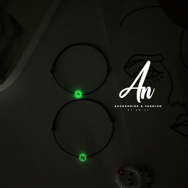 [ GELANG INISIAl ] GLOW IN THE DARK | gelang glow in the dark | gelang aesthetic | glow in the dark | gelang | gelang tangan wanita | kado | gelang tangan pria