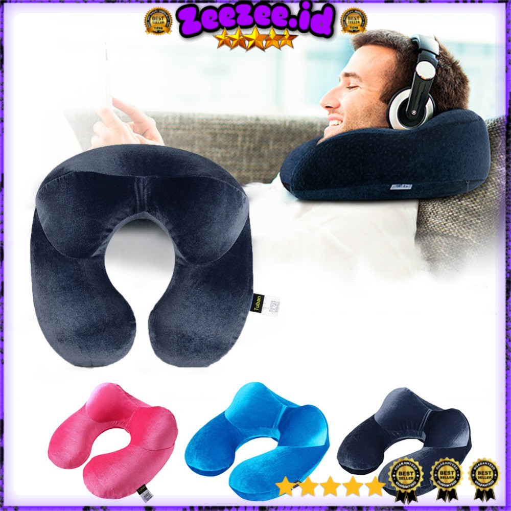 YMYQ Bantal Leher U-Shape Inflatable Travel Neck Pillow - 300TC