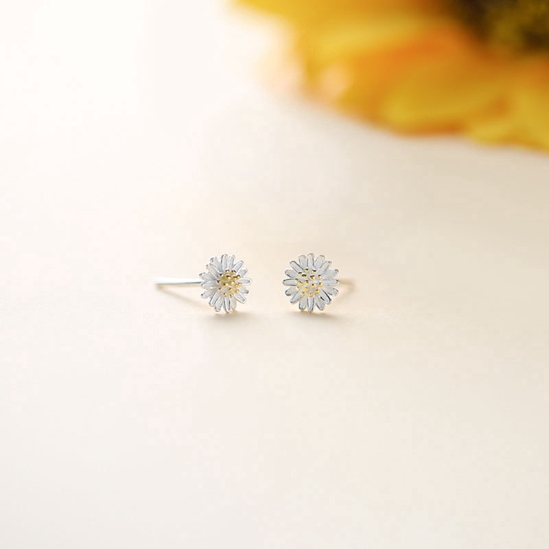 Anting Bunga Daisy Perak Korean Silver Daisy Flower Earrings Stud Sunflower Trendy Women Earring Ear Jewelry Gifts