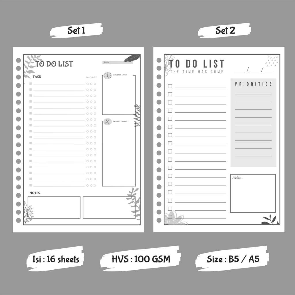 

To Do List Planner - Binder Loose Leaf A5 & B5 - Hitam Putih