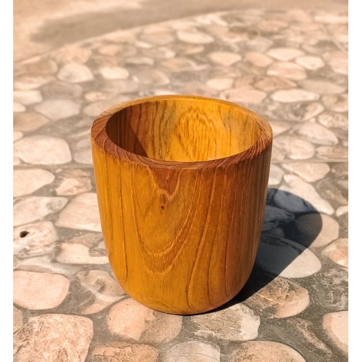 gelas mug/gelas oval 8cm kayu jati