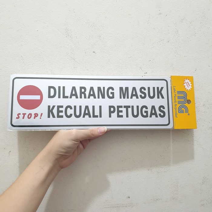 

Stiker Sticker Tempel Tempelan Tulisan Dilarang Masuk kecuali petugas dengan Gambar icon logo stop