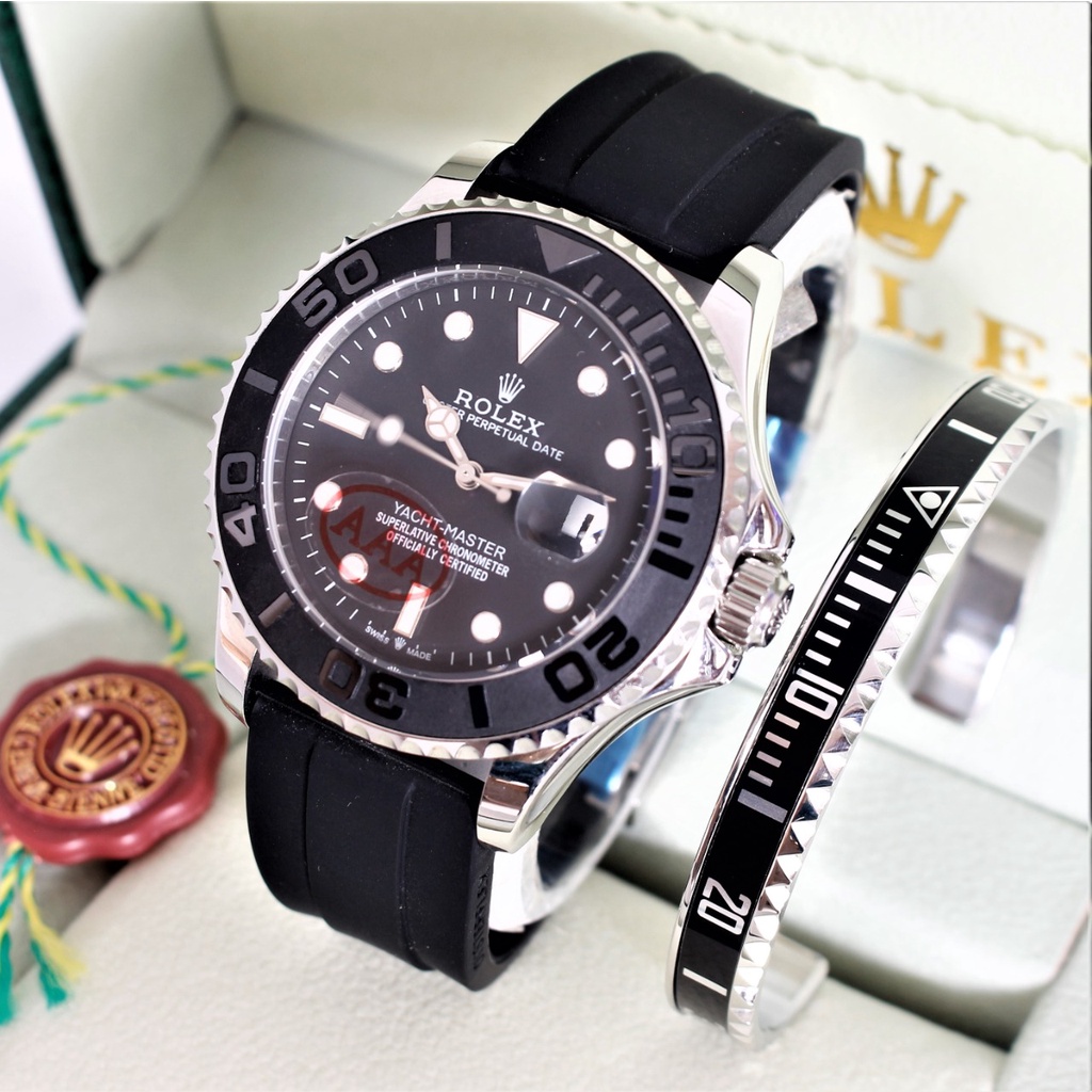 JAM TANGAN ROLEX YACHT MASTER II RUBBER WITH GELANG AUTOMATIC 