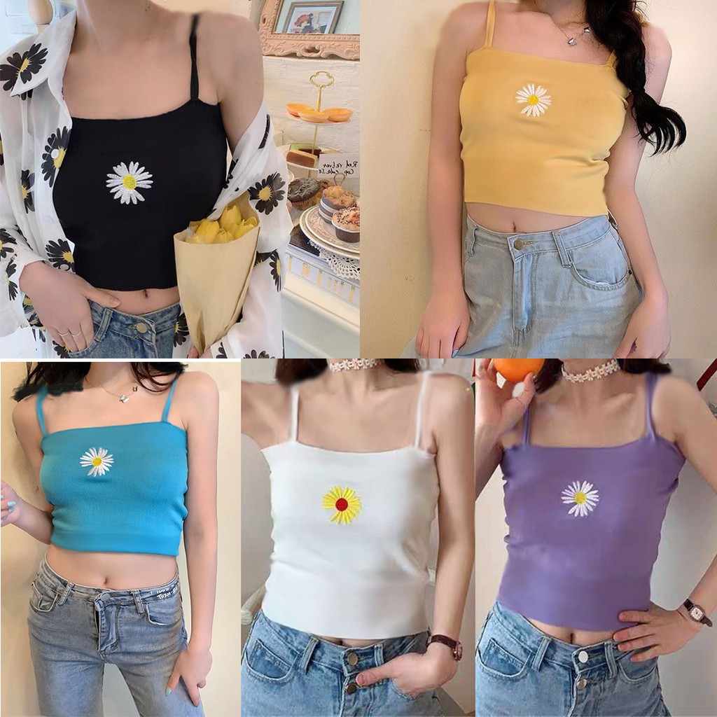 VS X - TANK TOP DAISY CROP BAHAN SPANDEX FIT L