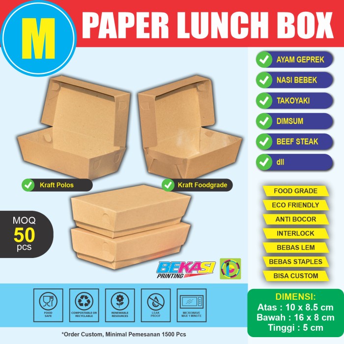 

Makankotak- Paper Lunch Box Kraft Liner 280 Gsm Ukuran M (18 X 10.5 X 5 Cm) - Kraft Polos -Kotak-