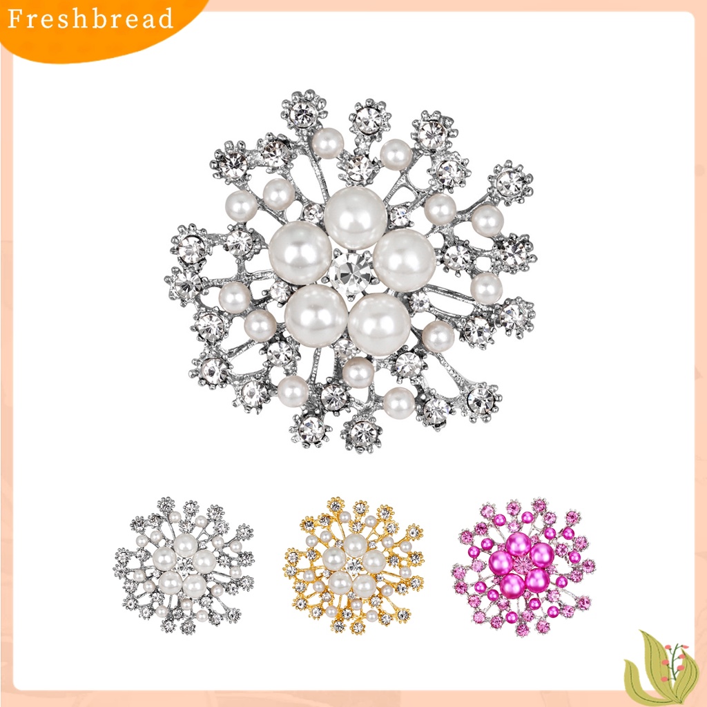 [ TERLARIS]Ladies Snowflake Faux Pearl Rhinestone Decor Brooch Pin Corsage Fashion Gift