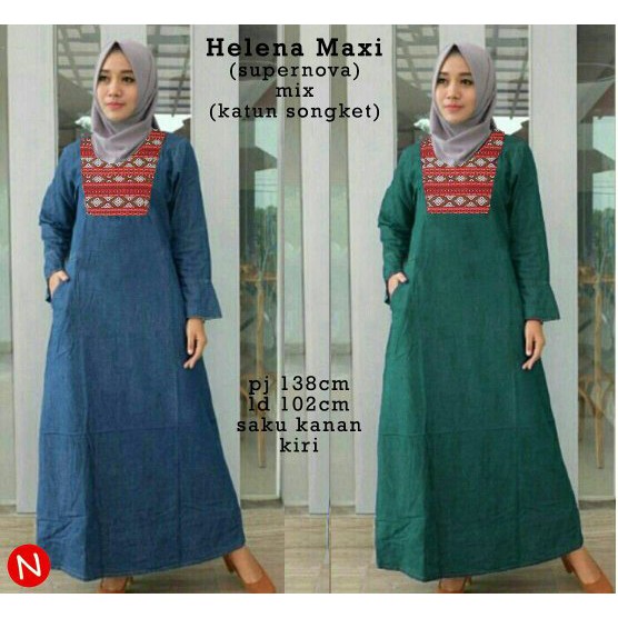cn 65153 helena maxi dress terusan gamis syari wanita murah batik songket etnik simple elegan hijab
