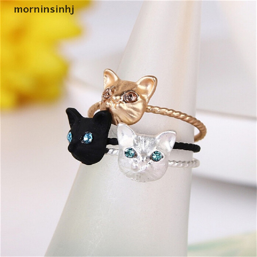 Mornin 1 Pc Cincin Mini Model Kucing Warna Hitamemassilver Untuk Wanita